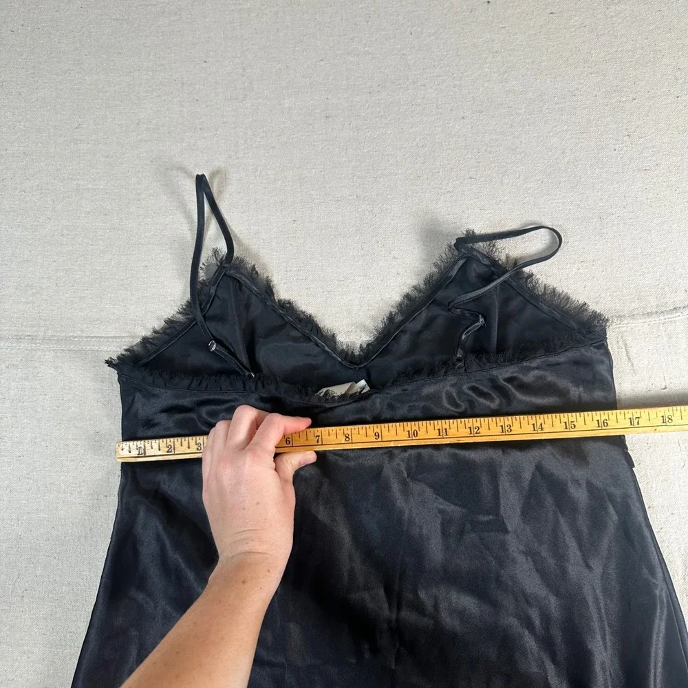 Goth Whimsigoth Witchy Black Satin Lace Trim Chemise Nightgown Slip Dress Medium